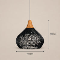 Lustre Rotin Cloche Inversée Noir - dimensions