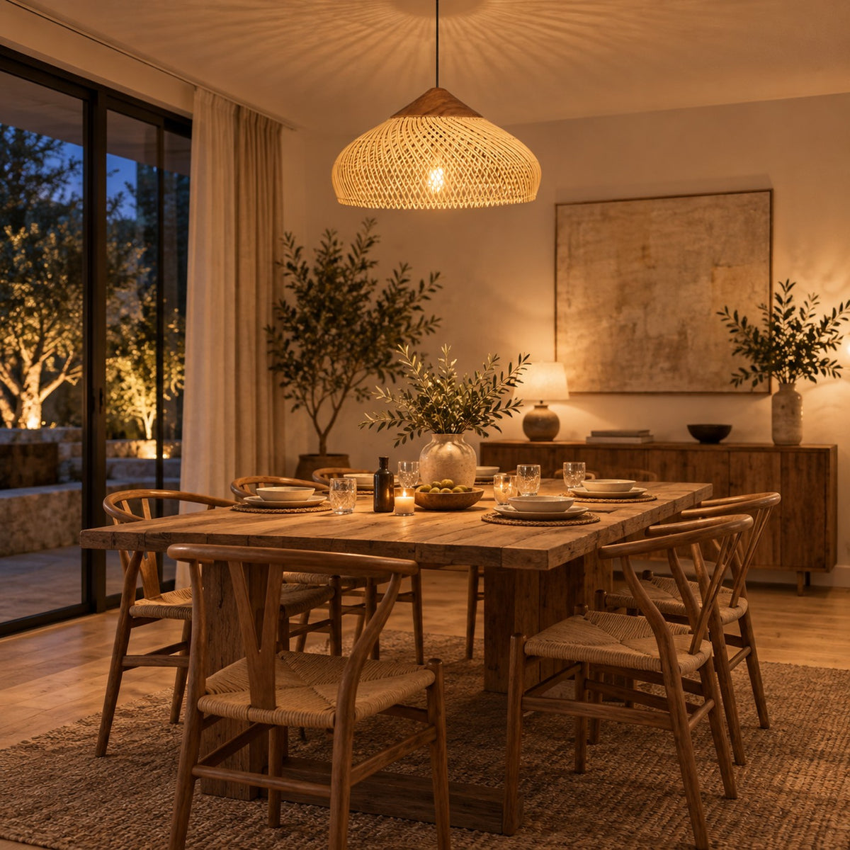 Lustre Rotin Soucoupe - ambiance