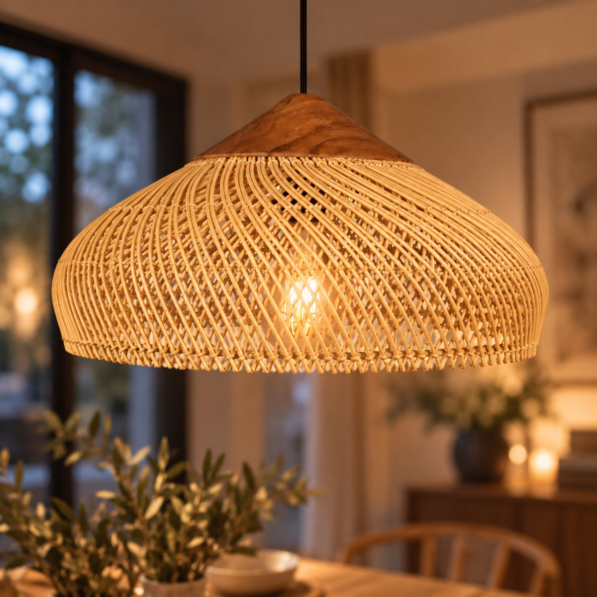 Lustre Rotin Soucoupe - zoom