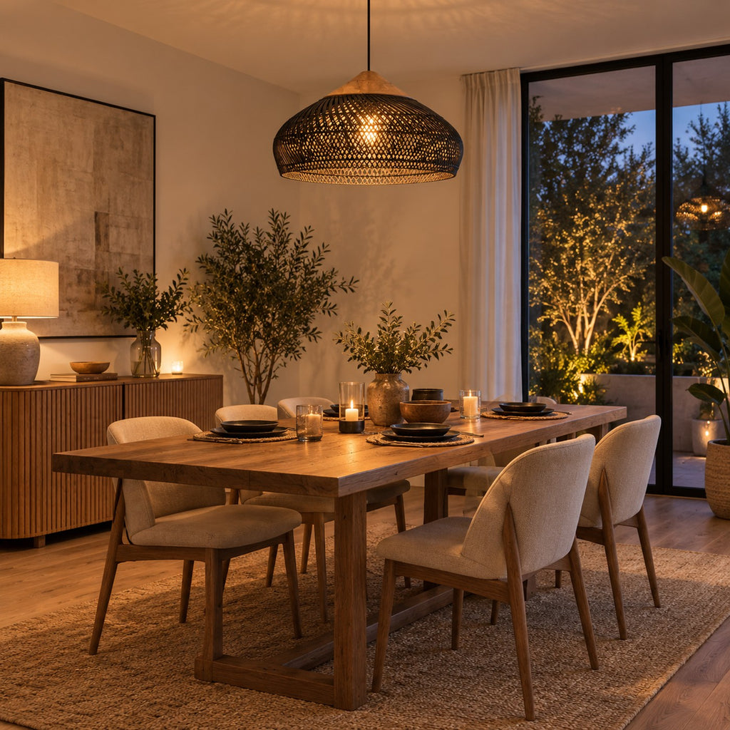 Lustre Rotin Soucoupe Noir - ambiance