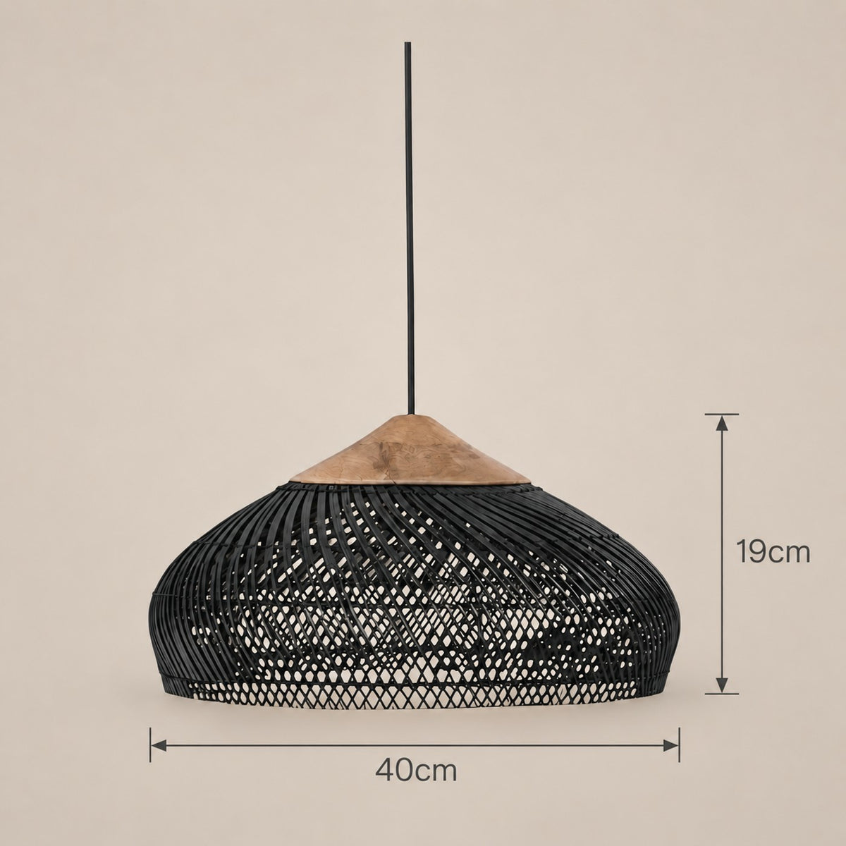 Lustre Rotin Soucoupe Noir - dimensions