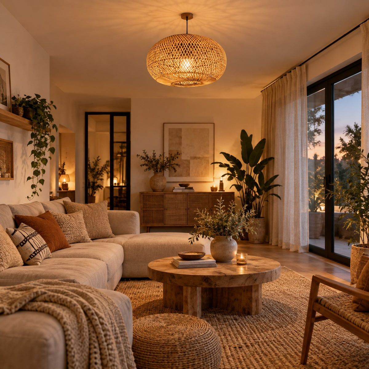 Lustre Boule Rotin - ambiance