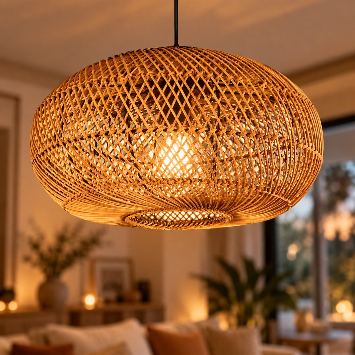 Lustre Boule Rotin - zoom