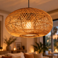 Lustre Boule Rotin - zoom