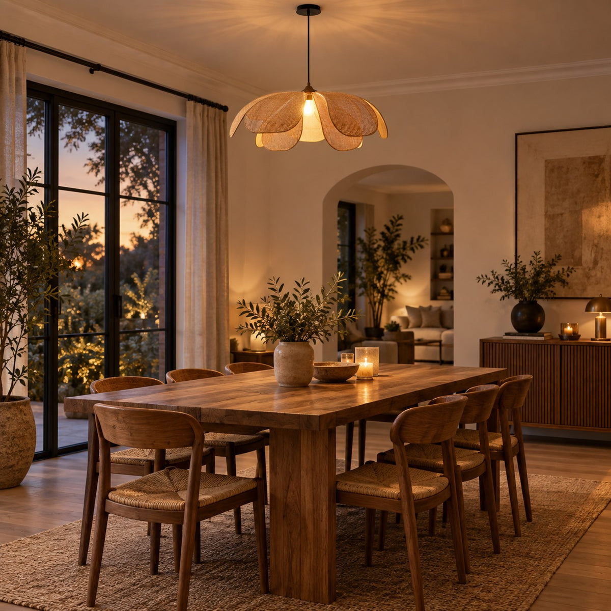 Lustre Fleur Rotin - ambiance