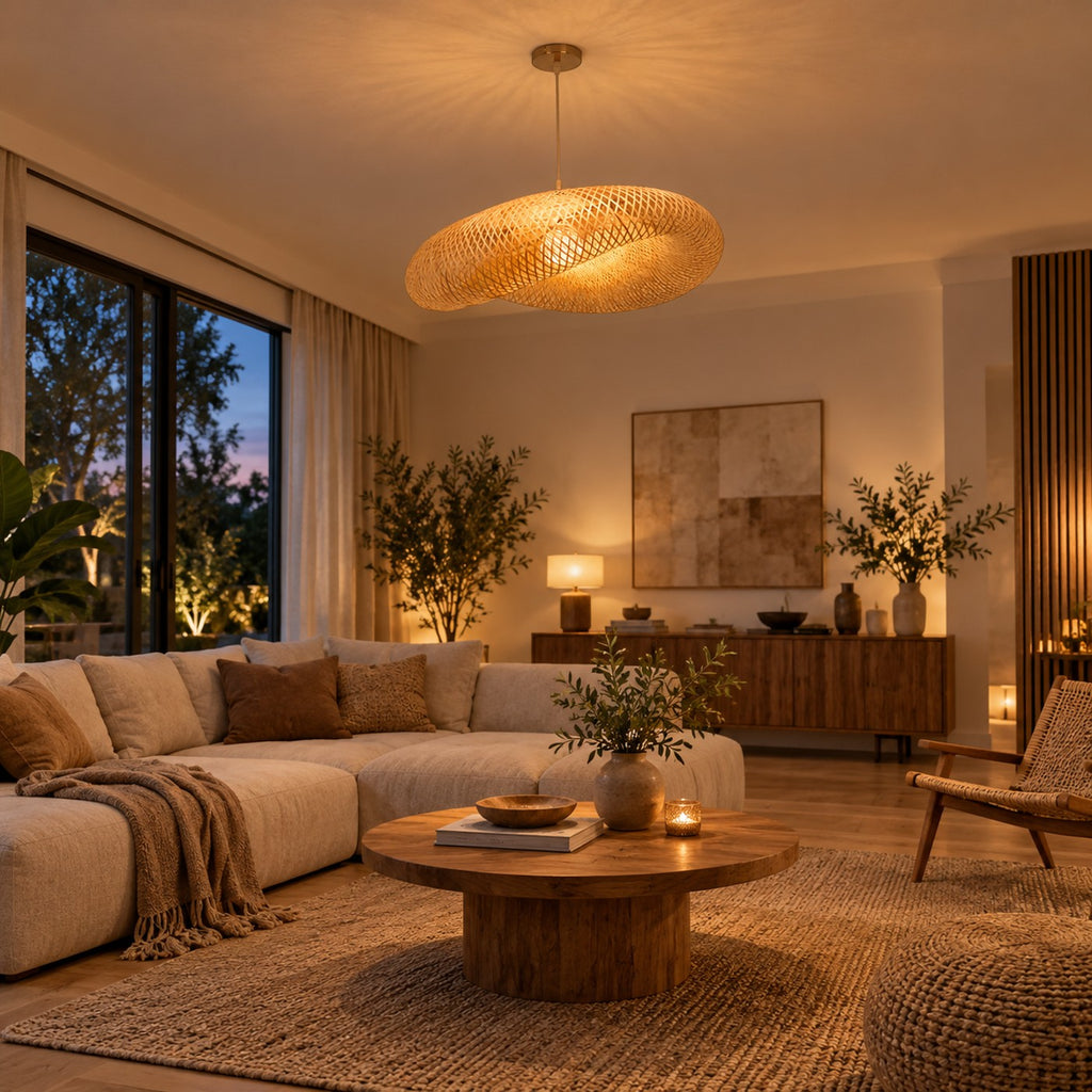 Lustre Ovale Rotin - ambiance