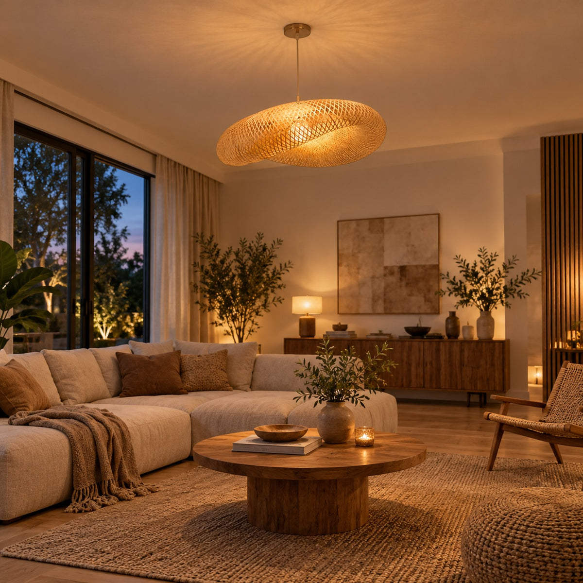 Lustre Ovale Rotin - ambiance