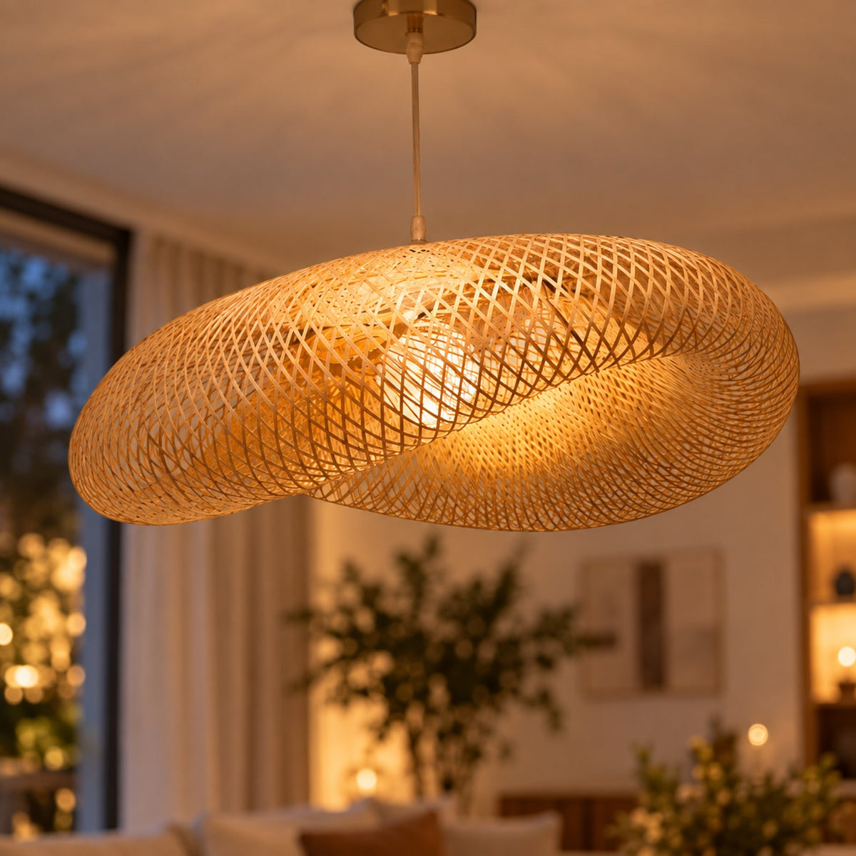Lustre Ovale Rotin - zoom