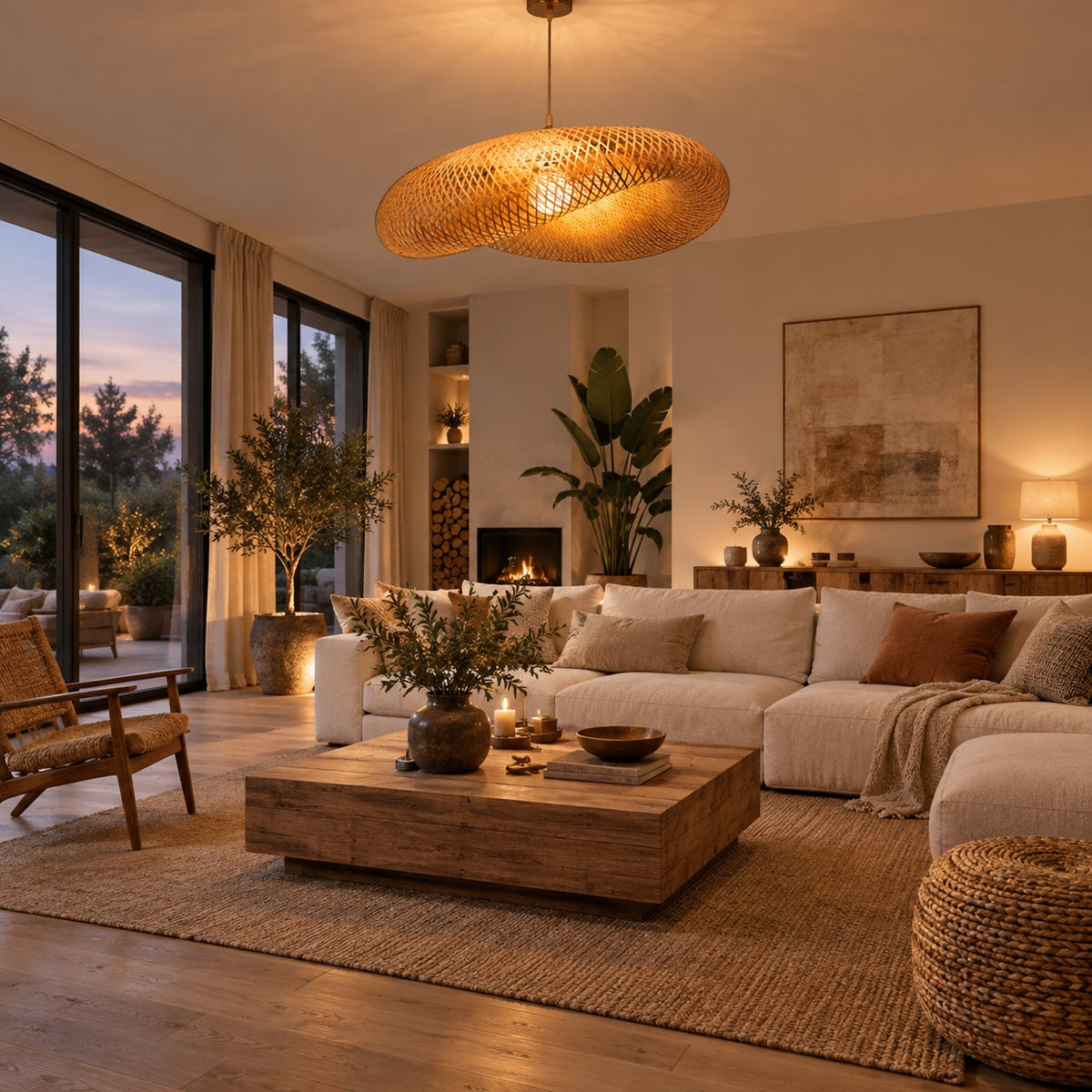 Lustre Grand Ovale Rotin - ambiance