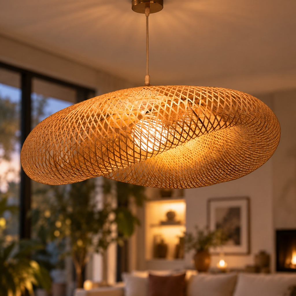 Lustre Grand Ovale Rotin - zoom