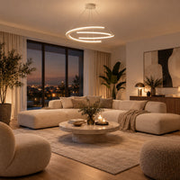 Lustre Salon Moderne Anneaux Lumineux Blanc - ambiance