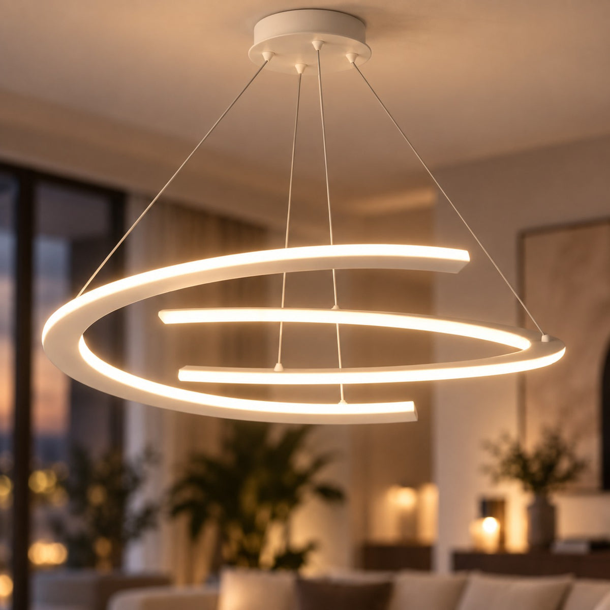 Lustre Salon Moderne Anneaux Lumineux Blanc - zoom
