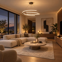 Lustre Salon Moderne Anneaux Lumineux Noir - ambiance