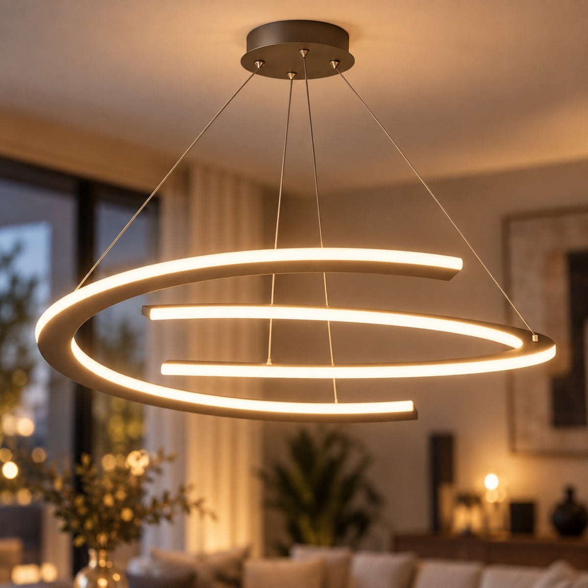 Lustre Salon Moderne Anneaux Lumineux Noir - zoom