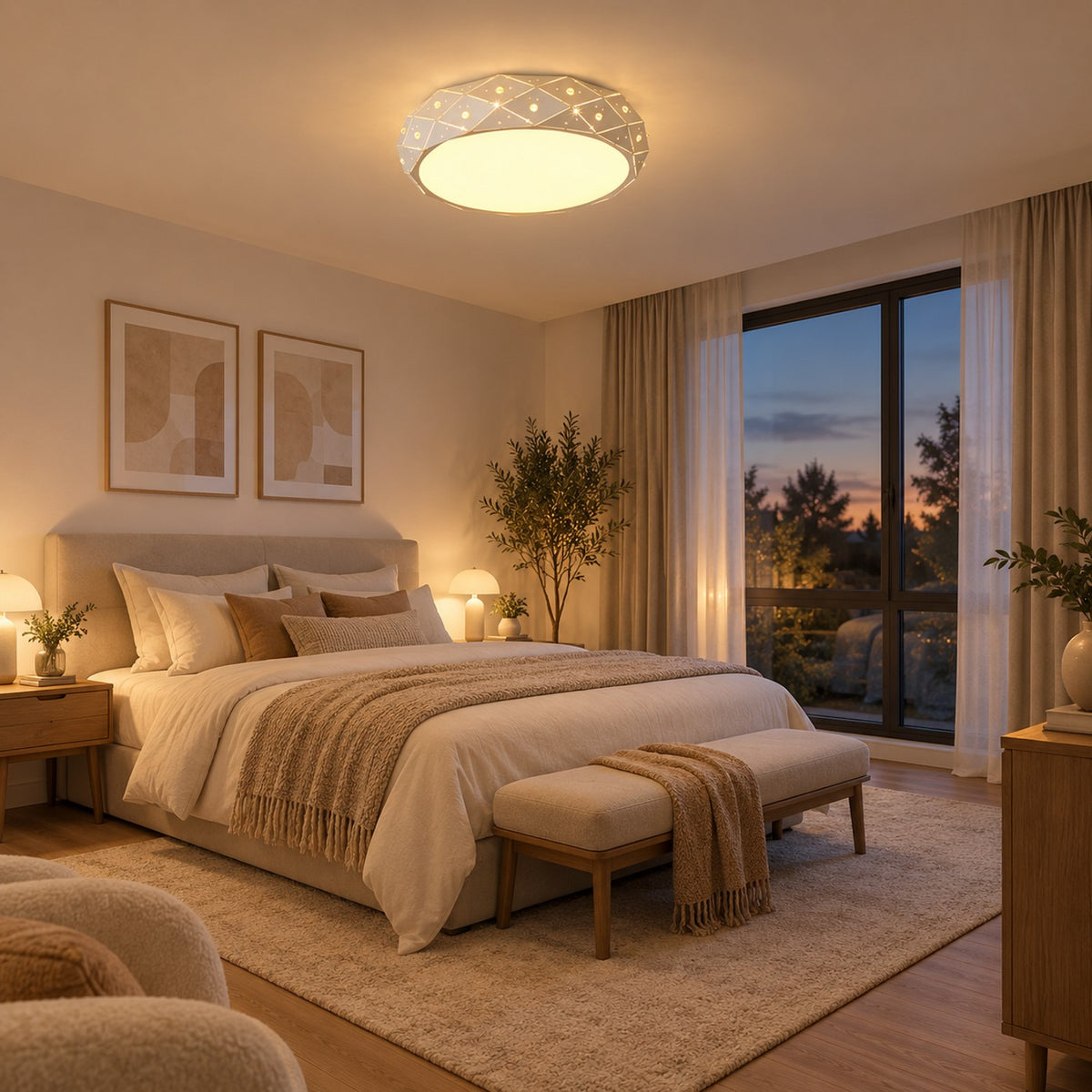 Lustre Chambre Grand Rond Blanc - ambiance