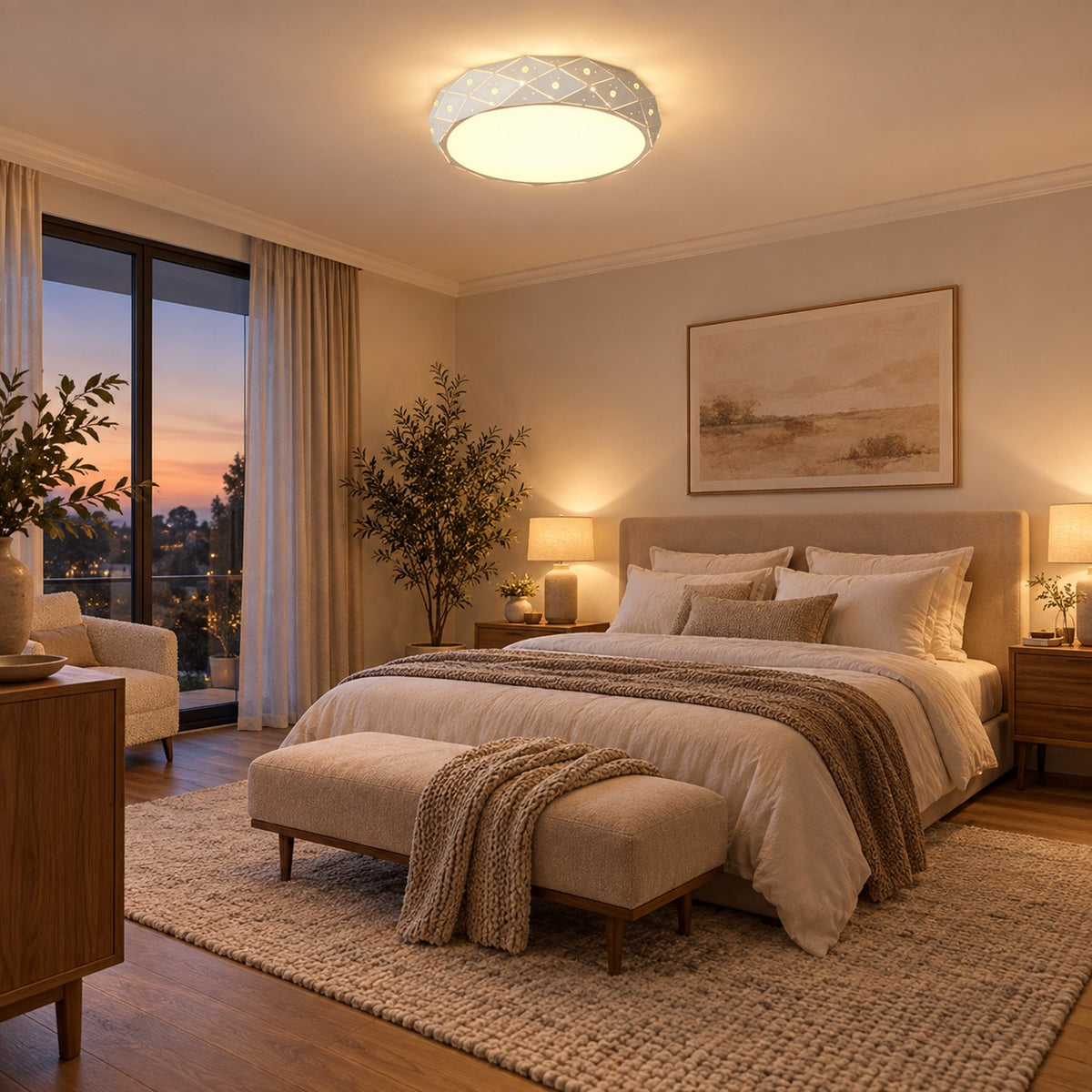 Lustre Chambre Rond Blanc - ambiance