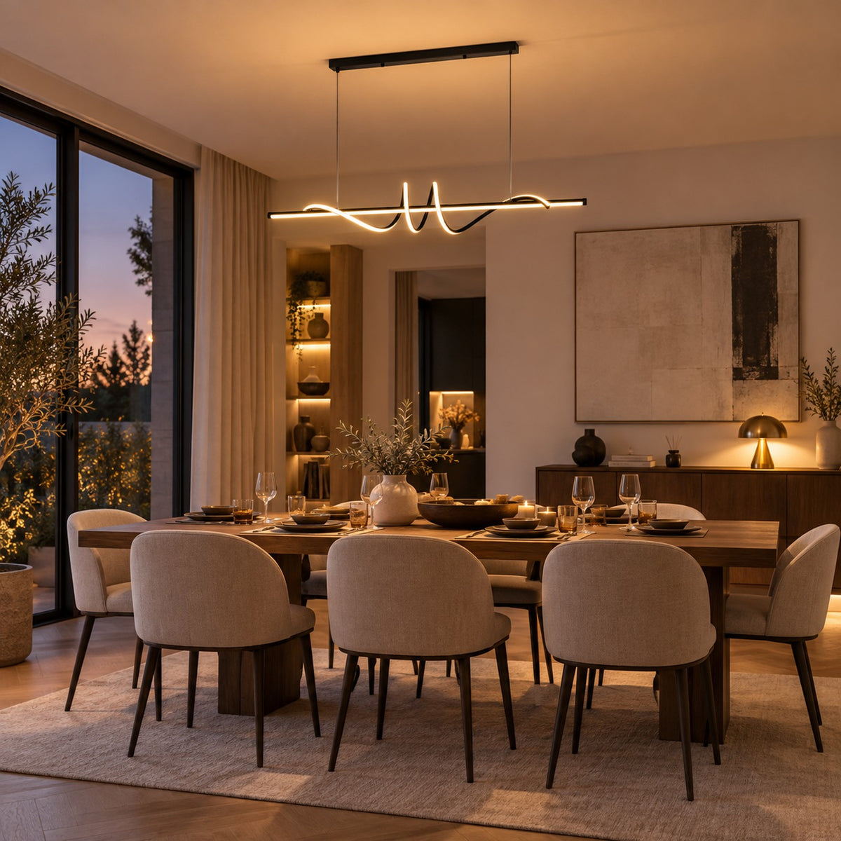 Lustre Moderne Onde Noir - ambiance