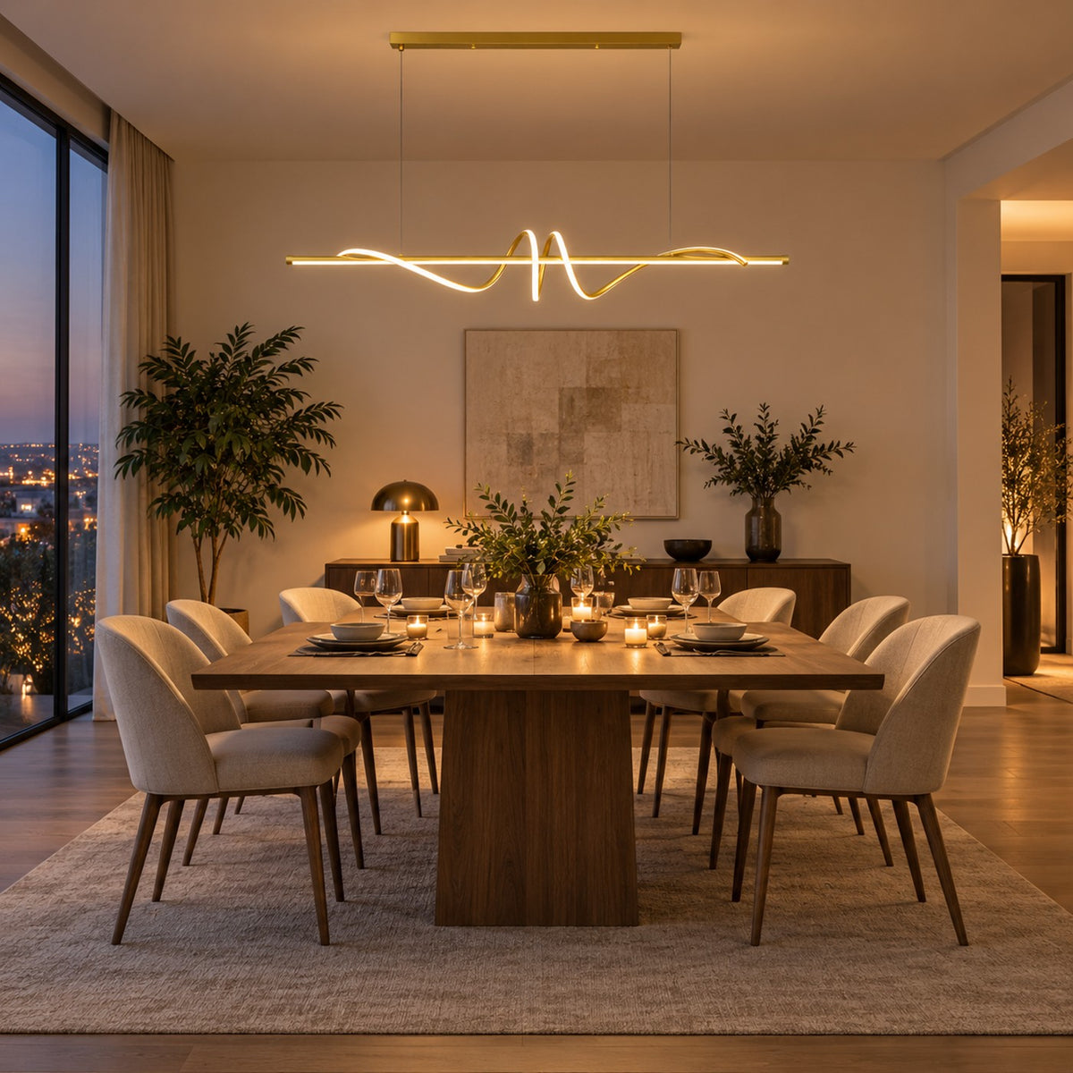 Lustre Moderne Onde Dorée - ambiance