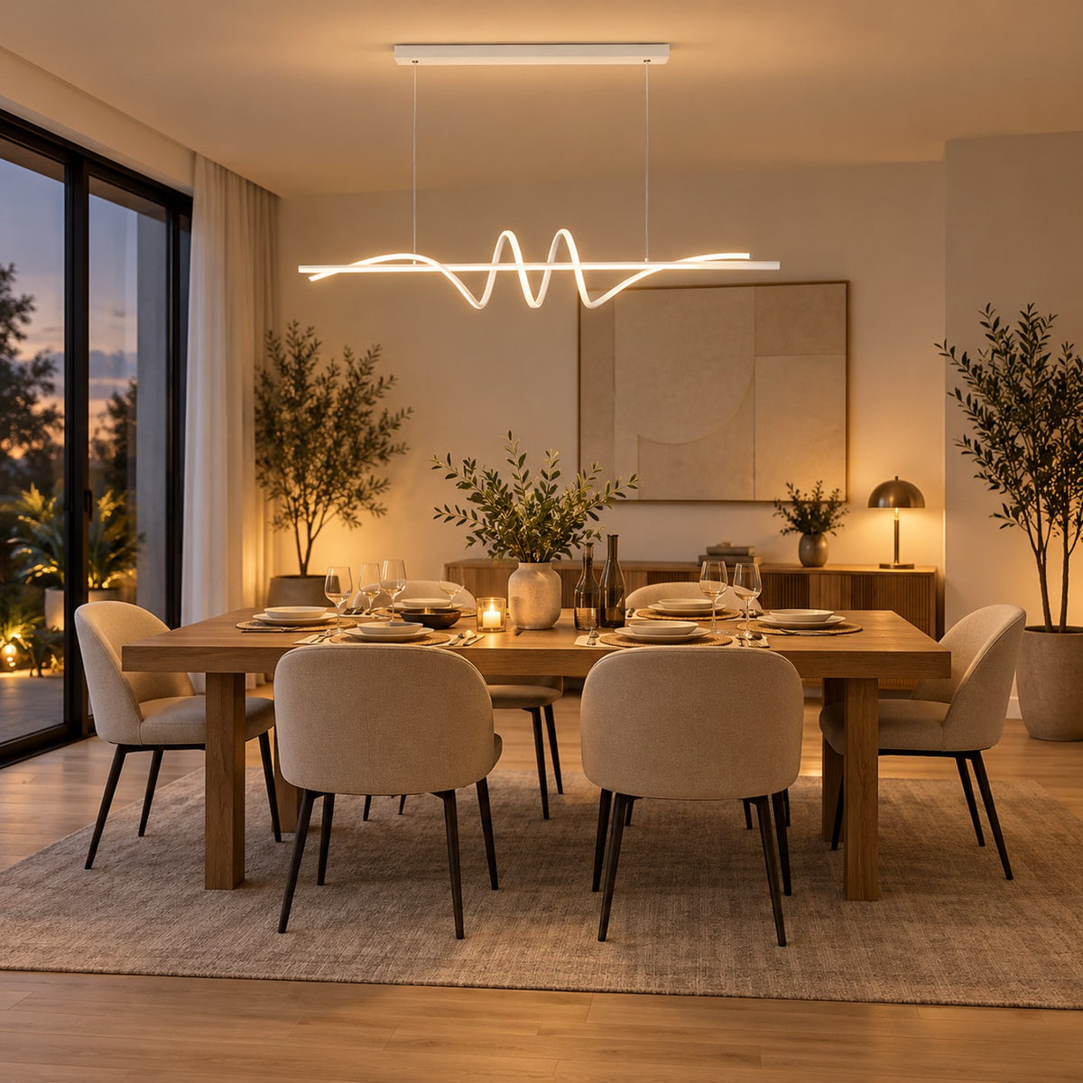 Lustre Moderne Onde Blanc - ambiance
