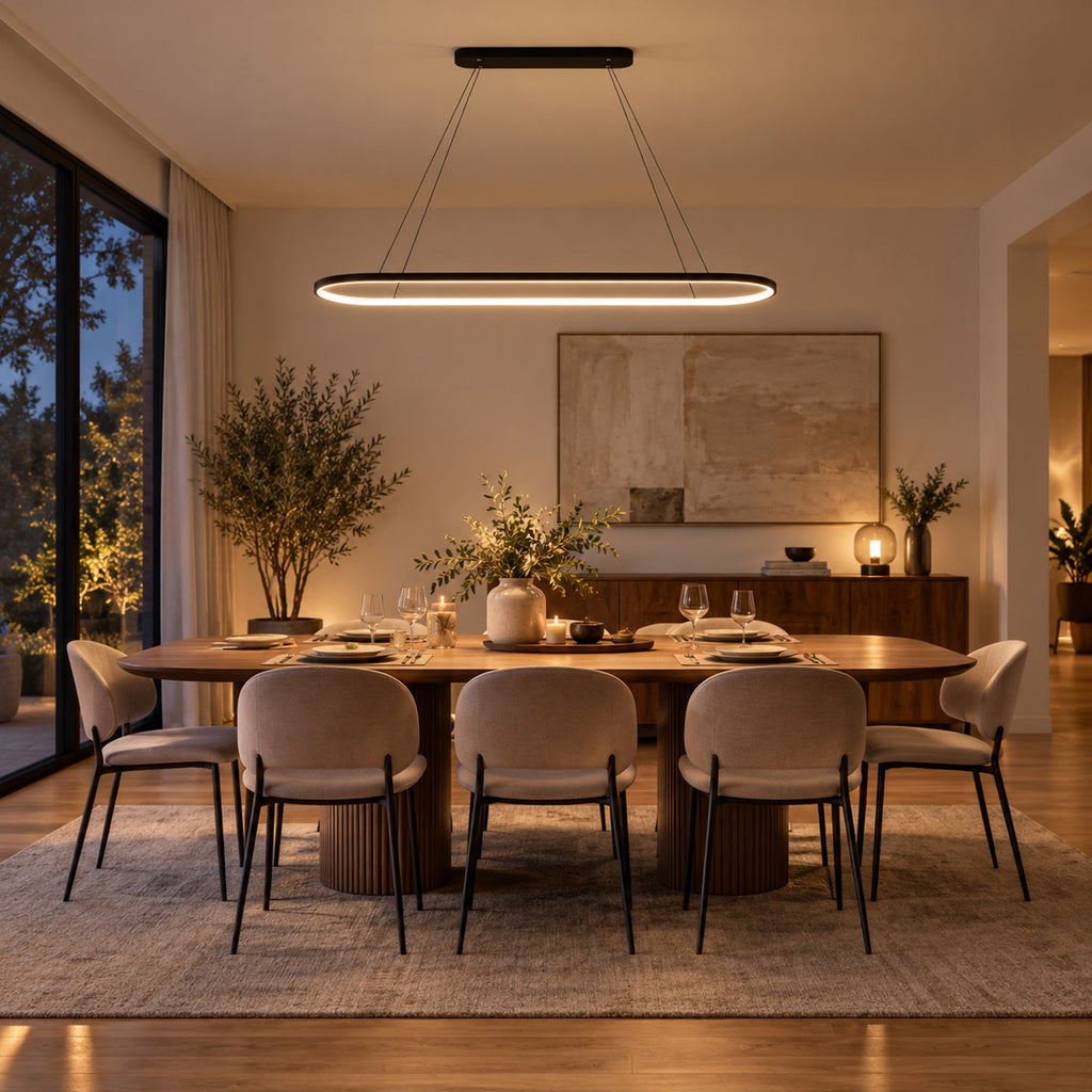 Lustre Moderne Ovale Noir - ambiance