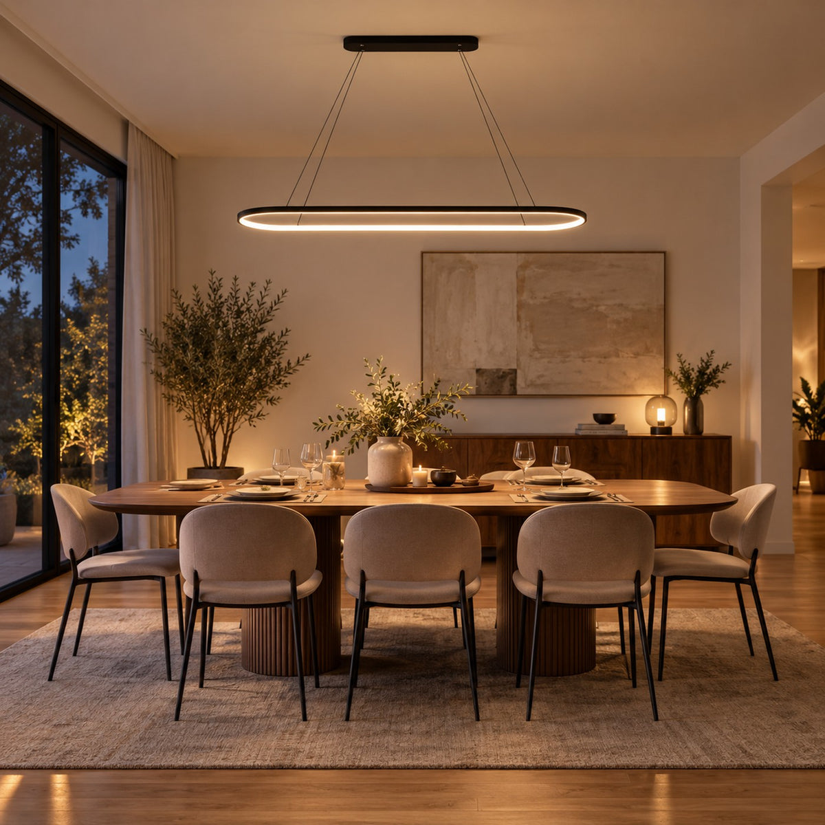 Lustre Moderne Ovale Noir - ambiance