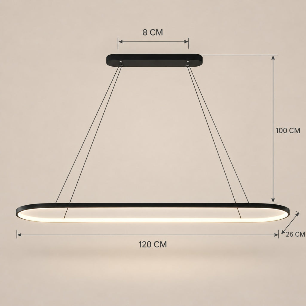 Lustre Moderne Ovale Noir - dimensions