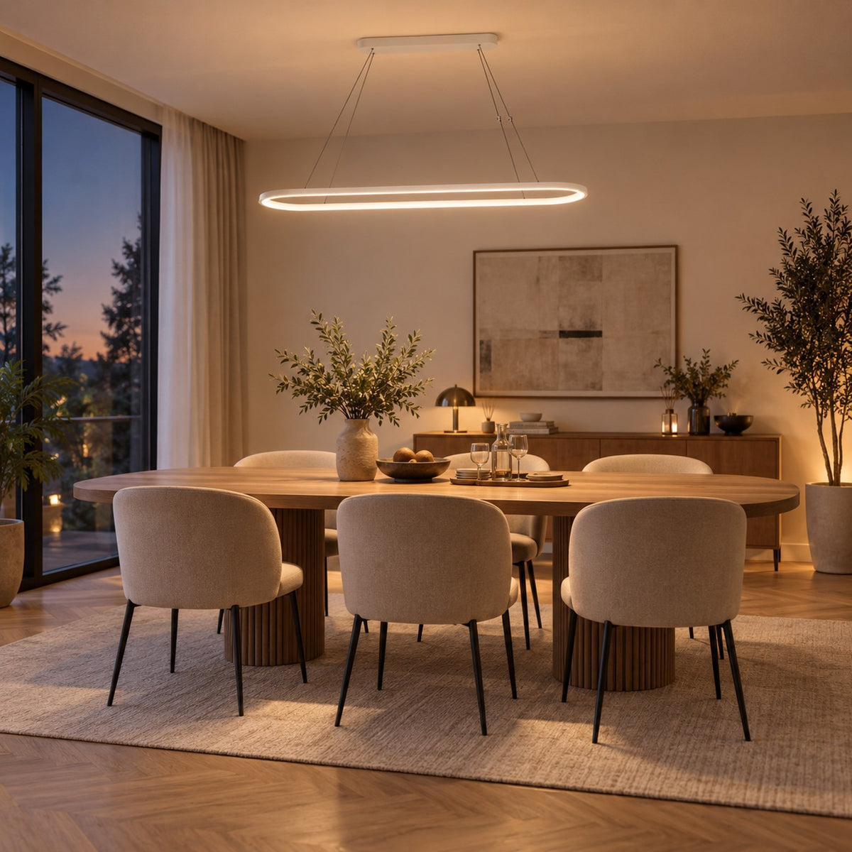 Lustre Moderne Ovale Blanc - ambiance