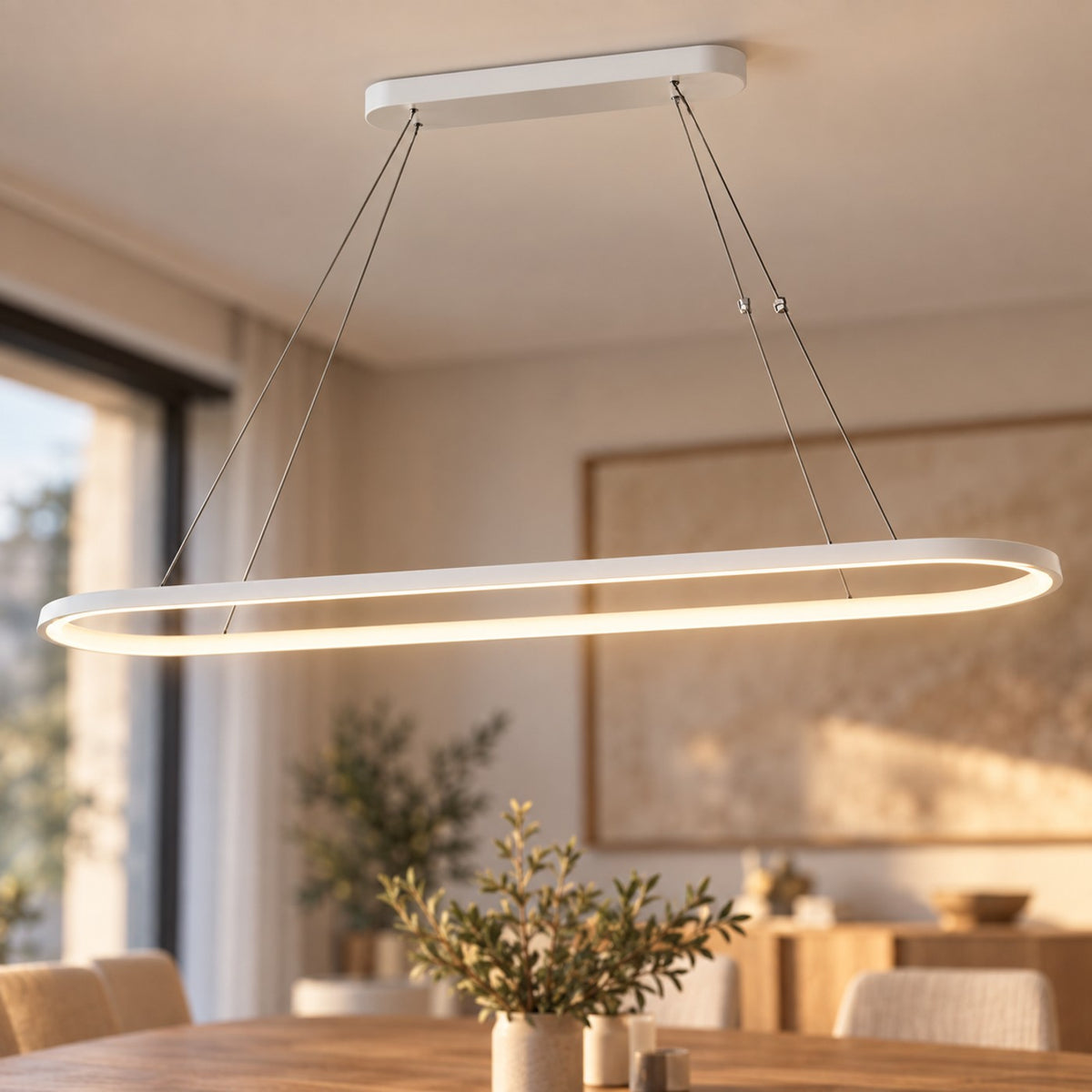 Lustre Moderne Ovale Blanc - zoom