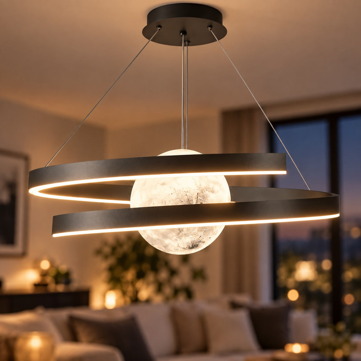 Lustre Salon Lune Noir - zoom