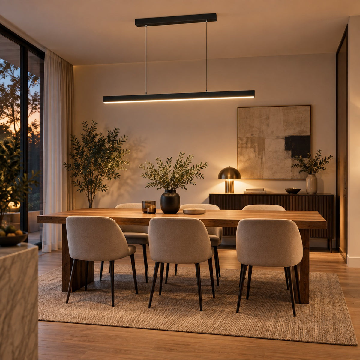 Lustre Moderne Barre Noir - ambiance