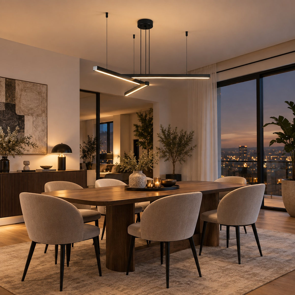 Lustre Moderne 3 Barre Noir - ambiance