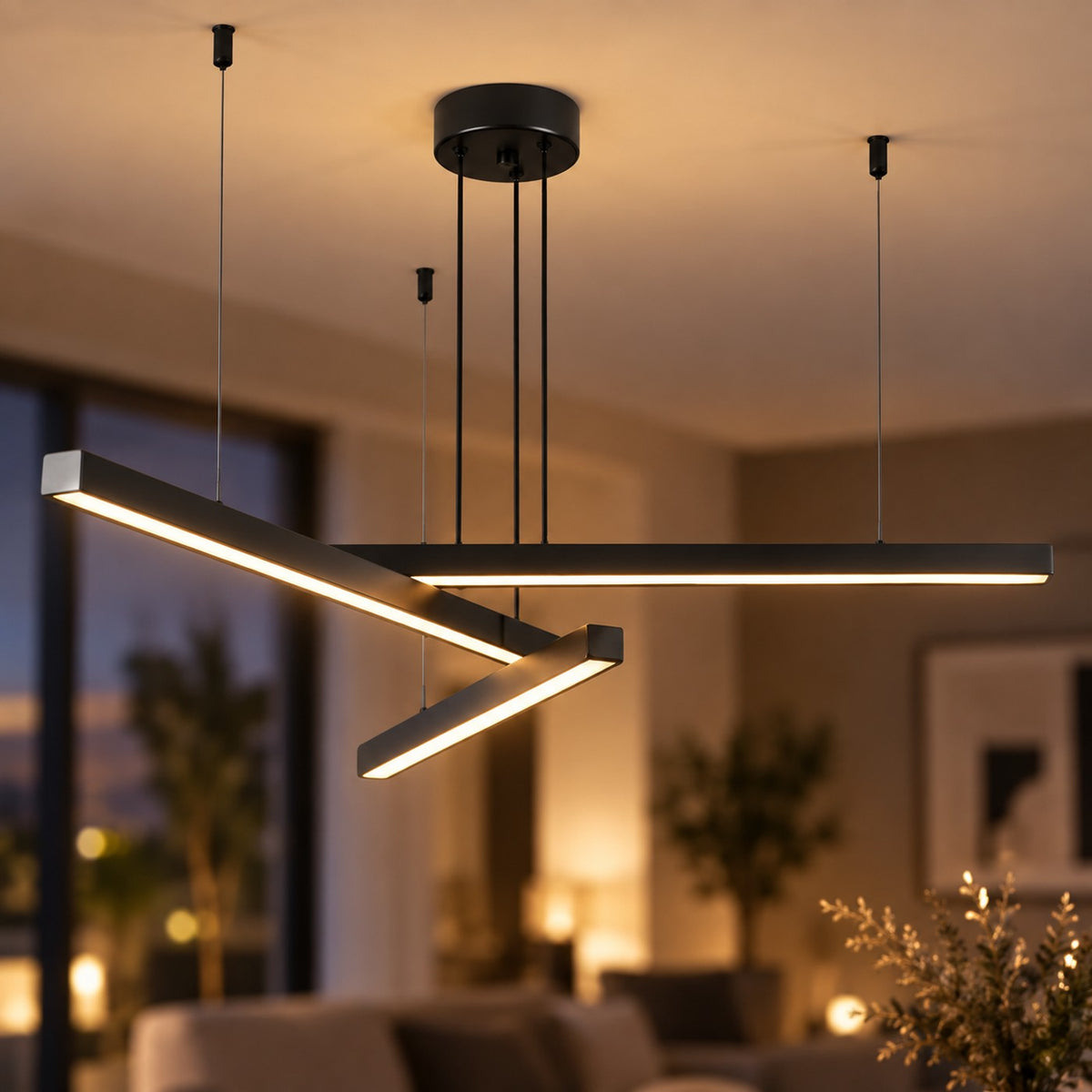 Lustre Moderne 3 Barre Noir - zoom