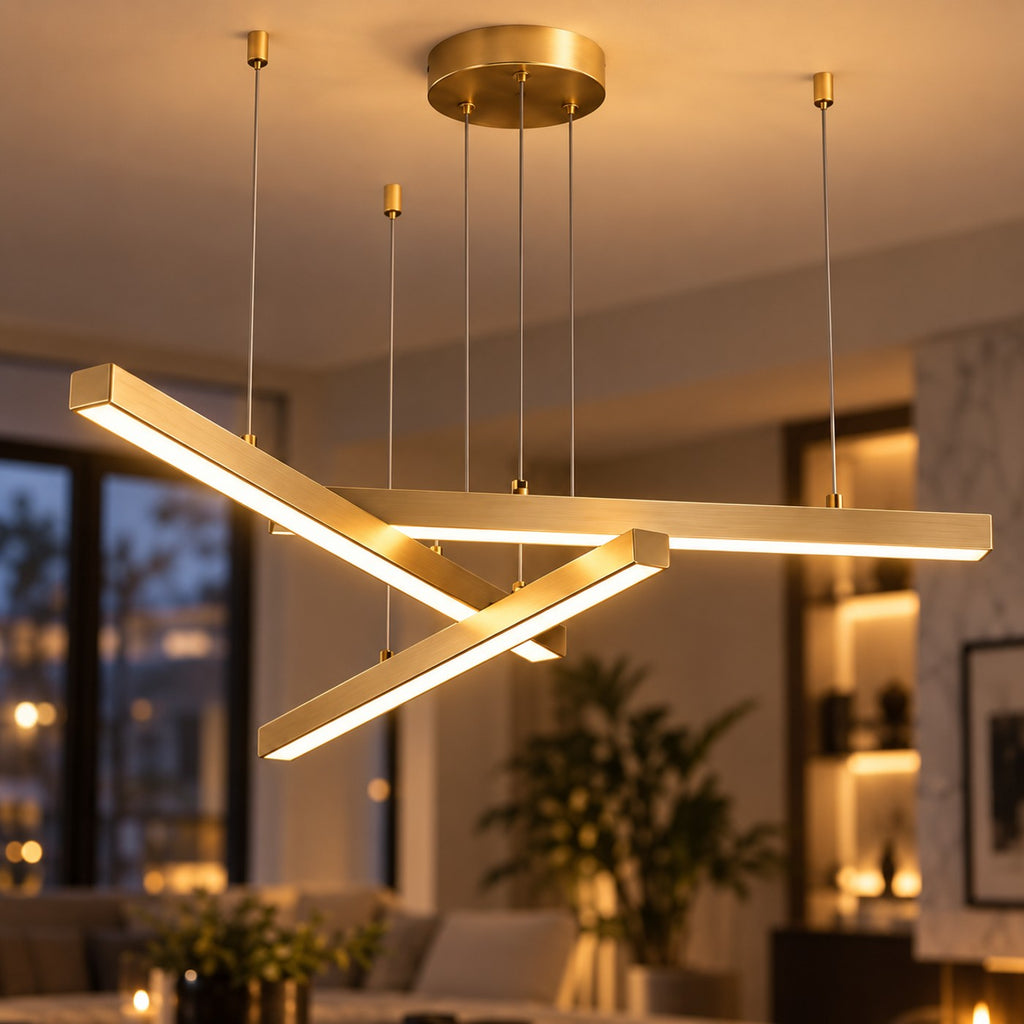 Lustre Moderne 3 Barre Dorée - zoom