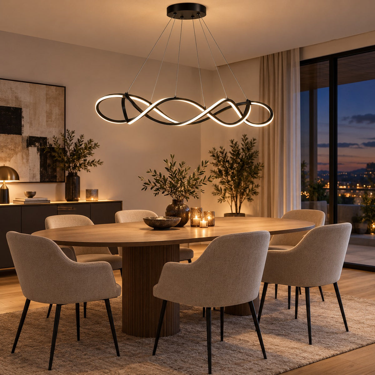 Lustre Moderne Ruban Noir - ambiance
