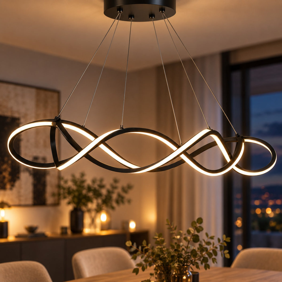 Lustre Moderne Ruban Noir - zoom