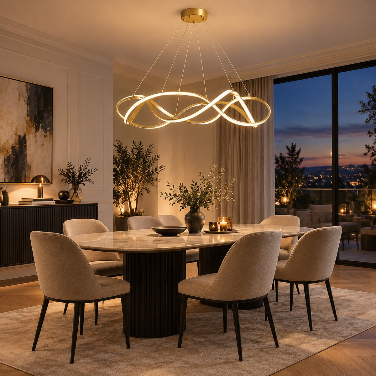 Lustre Moderne Ruban Dorée - ambiance