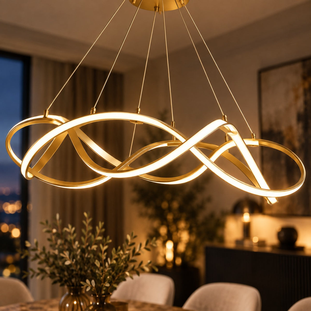 Lustre Moderne Ruban Dorée - zoom