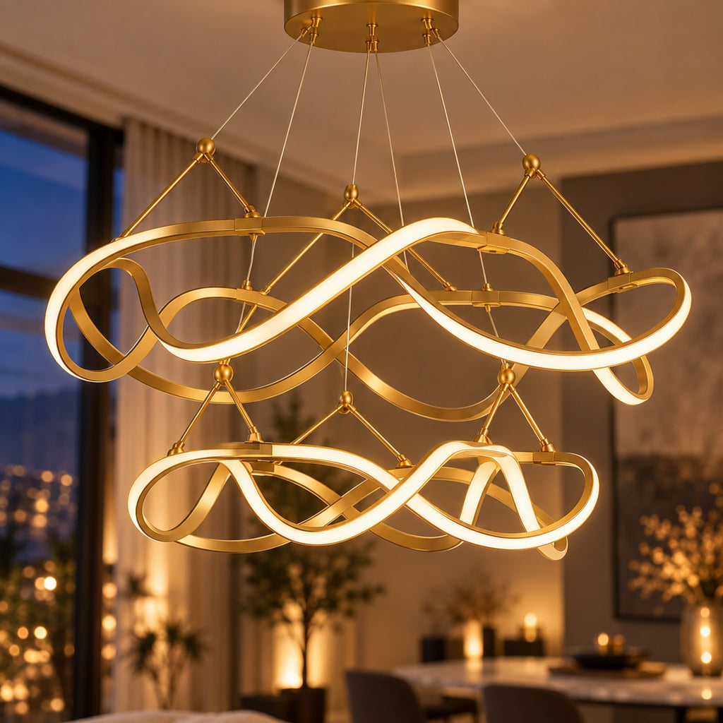 Grand Lustre Moderne Ruban Dorée - zoom