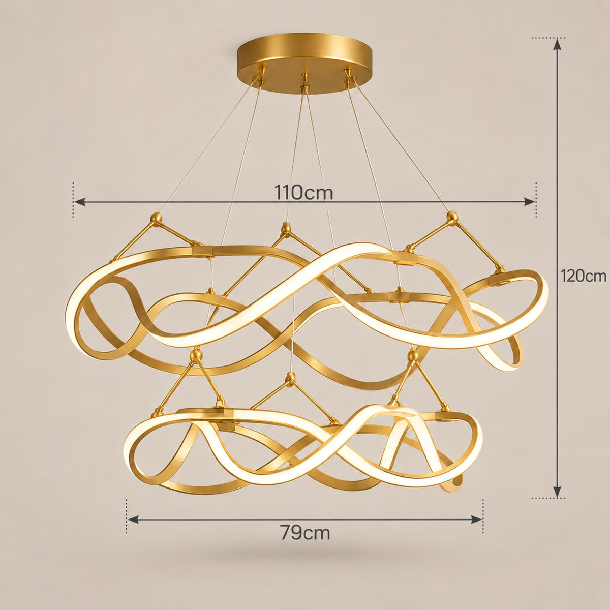 Grand Lustre Moderne Ruban Dorée - dimensions