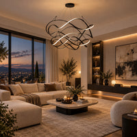 Grand Lustre Moderne Ruban Noir - ambiance
