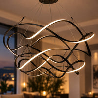 Grand Lustre Moderne Ruban Noir - zoom