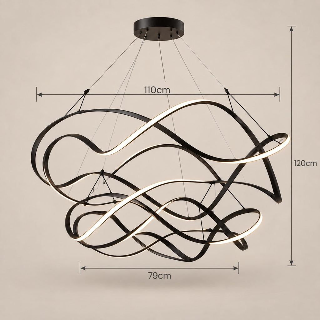 Grand Lustre Moderne Ruban Noir - dimensions