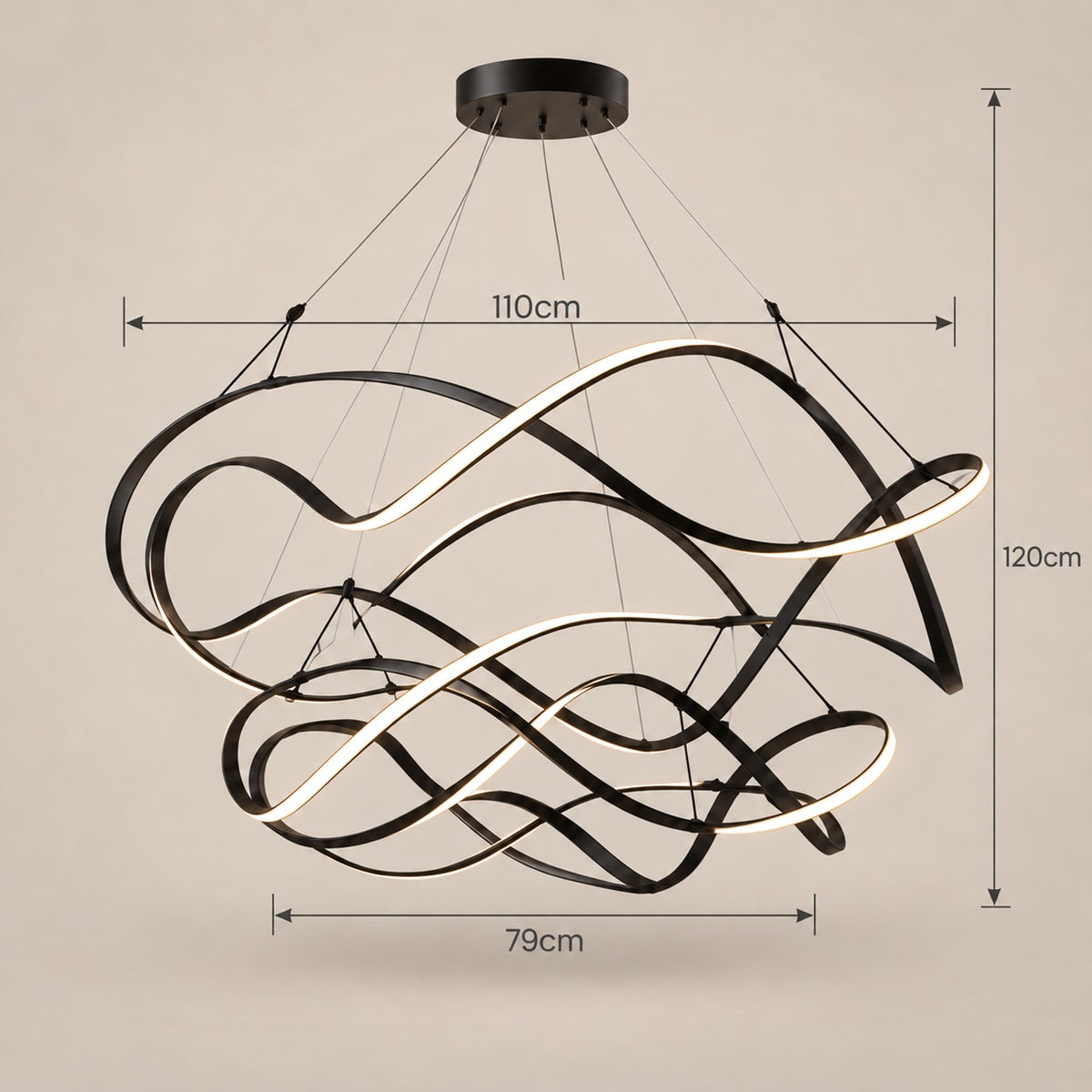Grand Lustre Moderne Ruban Noir - dimensions