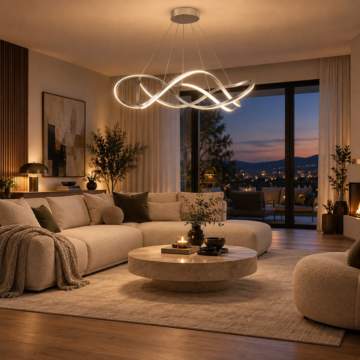 Lustre Moderne Ruban Argent - ambiance