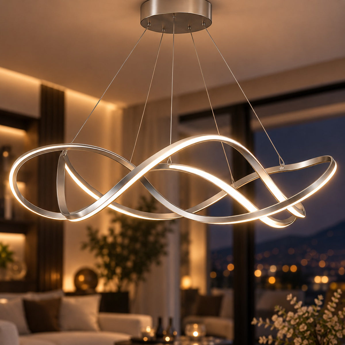 Lustre Moderne Ruban Argent - zoom
