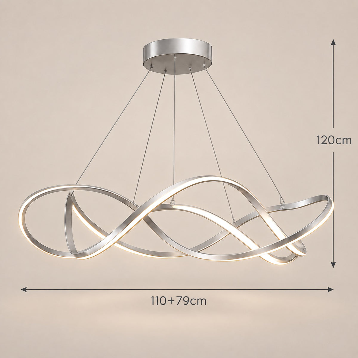 Lustre Moderne Ruban Argent - dimensions