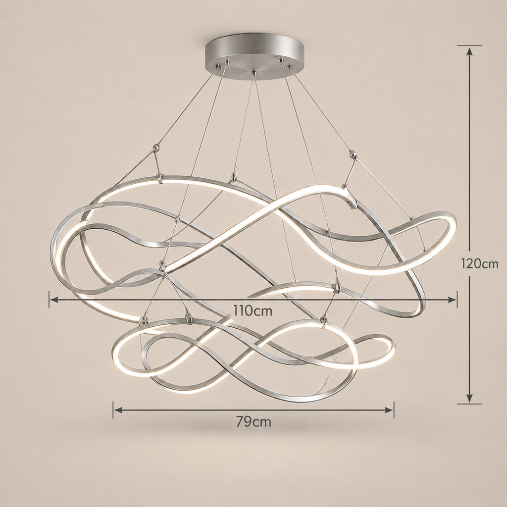 Grand Lustre Moderne Ruban Argent - dimensions