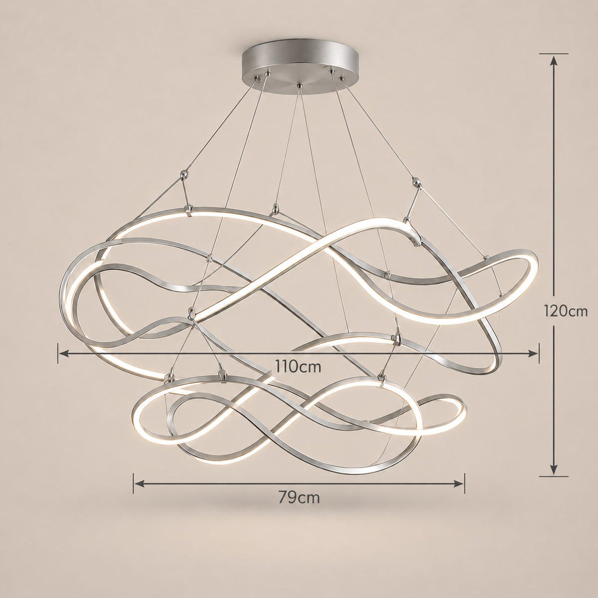 Grand Lustre Moderne Ruban Argent - dimensions