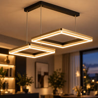 Lustre Moderne Double Carré Dorée - zoom
