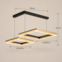 Lustre Moderne Double Carré Dorée - dimensions